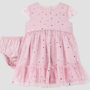 Carter's Pink Tulle Heart Sparkle Dress with Bloomers